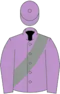 Mauve, grey sash, mauve cap