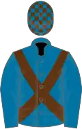 Madonna blue, brown cross belts, check cap