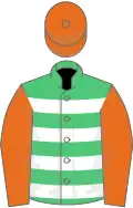 Emerald Green, White hoops, Orange sleeves and cap