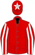 Red, white striped sleeves, red cap, white star