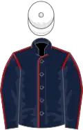 Dark blue, red seams, white cap