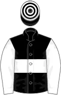 Black, white hoop and sleeves, hooped cap