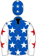 Royal blue, white stars, white sleeves, red stars
