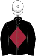 Black, maroon diamond, white cap
