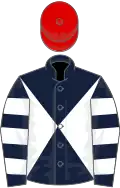 DARK BLUE and WHITE diabolo, hooped sleeves, RED cap