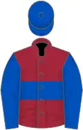 Maroon, royal blue hoop, sleeves and cap