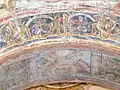 Pseudo-Kufic inscription meaning "Allah" combined with arabesque elements at the arc of the apse (12th century) in the Chapel of Saint John, Prügg [de]