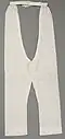 A pair of open-crotch pantalette undergarments, crafted from lightweight fabric with a straight-leg silhouette, on display at the Metropolitan Museum of Art, New York