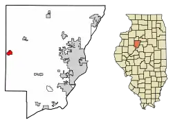 Location of Elmwood in Peoria County, Illinois.