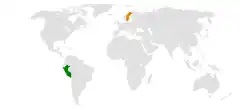 Map indicating locations of Peru and Sweden