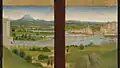 Detail from the Pérussis Altarpiece, the earliest depiction of the bridge, c. 1480. One arch near the center of the bridge has collapsed.