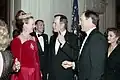 Queen Margrethe II wearing a gown by Bender on a state visit to the United States, 1991