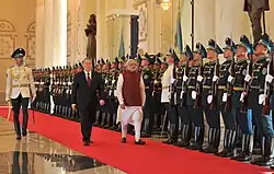 Kazakh President Nursultan Nazarbayev and Indian Prime Minister Narendra Modi inspecting the Guard of Honour, Ak Orda (2015)
