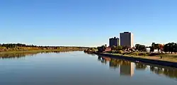 Buildings in Prince Albert, of which 33 River Street (left) and the L.F. McIntosh Building (right) are the tallest