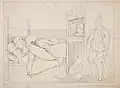 'R.R. Jones dream at the Bishop's Palace - Bangor', 1844, drawing, 34 x 48 cm, from the Illustrated life of Richard Robert Jones