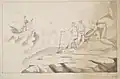 'R.R. Jones shipwrecked on the coast', 1844, drawing, 34 x 48 cm, from The Illustrated Life of Richard Robert Jones
