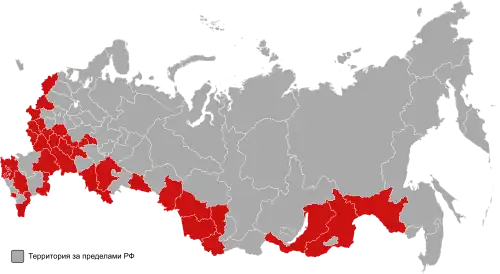 Federal subjects in which Communist candidate Gennady Zyuganov won the second round of voting in the 1996 presidential election (in red).