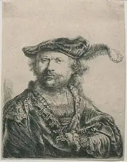 B20, 1638, one of van de Wetering's tronies, in the dress of an aristocrat from a century earlier, with an invented beard to match.[45]