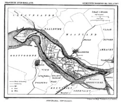Rozenburg Island in 1867, just before the construction of the Nieuwe Waterweg, its planned route visible in the top left corner.