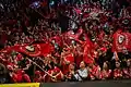 Storvreta IBK fans celebrating their championship title in the 2017–18 season