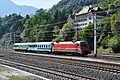 Slovenian train passing through the Rosenbach train station