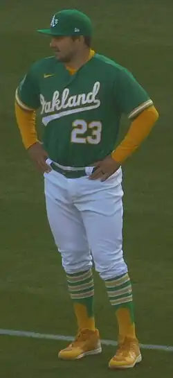 Shea Langeliers before a game in 2023