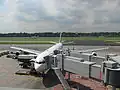 Passenger boarding bridge with "two fingers"