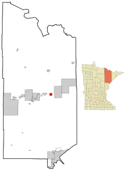 Location of the city of Aurora within St. Louis County, Minnesota