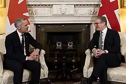 Mark Carney became Prime Minister of Canada, after he won a landslide victory at the 2025 Liberal Party of Canada leadership election and re-elected at the federal election, since Justin Trudeau resigned after nine years of premiership.