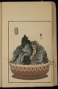 Color print depicting a bonkei modeled after The Fifty-three Stations of the Tōkaidō, print B-38