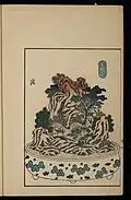 Color print depicting a bonkei modeled after The Fifty-three Stations of the Tōkaidō, print B-48