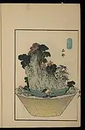 Color print depicting a bonkei modeled after The Fifty-three Stations of the Tōkaidō, print B-52