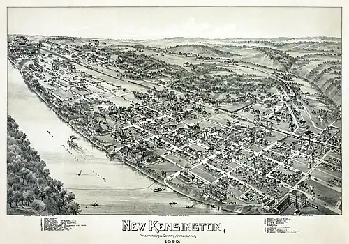 Image 6 New Kensington, Pennsylvania Lithograph: Thaddeus Mortimer Fowler; restoration: Adam Cuerden A lithograph by Thaddeus Mortimer Fowler showing the town of New Kensington, Pennsylvania, in 1896. Originally part of Burrell (and later Lower Burrell) Township, the city of New Kensington was founded in 1891. During the public sale held on June 10, 1891, thousands of people came to the area, including a number of investors, including the Pittsburgh Reduction Company, which later became Alcoa. The city continued to grow and, as of 2010, New Kensington has a population of 13,116. More selected pictures