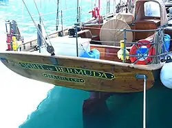 The transom of the Spirit of Bermuda, made ofBermuda cedar