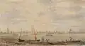 The Champion Sculler's Return from England (1879), watercolour—the celebration after Ned Hanlan returned to Toronto after defeating the English rower, W. Elliott, in 1879