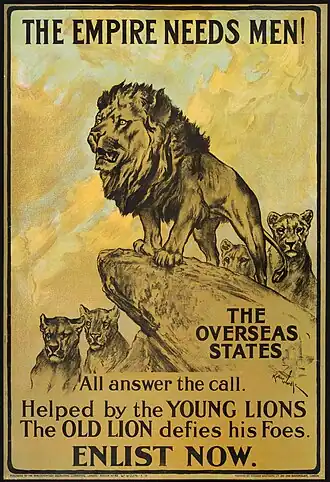 Recruitment poster urging men from the British Dominions to enlist in the Great War (1915)