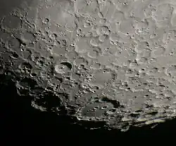 Image of the moon taken with a Nikon Coolpix P5000 digital camera via Afocal projection through an 8-inch Schmidt–Cassegrain telescope