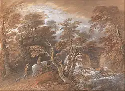 Hilly Landscape with Figures Approaching a Bridge (c. 1763), watercolour, Yale Center for British Art
