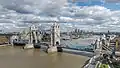 Tower Bridge and Canary Wharf viewed from the balcony around the top of the building