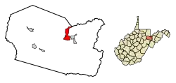 Location of Thomas in Tucker County, West Virginia.