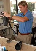 The Prosthetics Division at Naval Medical Center San Diego, configures a custom-built Cheetah high-performance carbon fiber foot designed for sprinting.