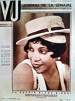 Vu, issue N°77, Wednesday, 4 September 1929, front cover, with Adelaide Hall star of Blackbirds at the Moulin Rouge, titled "Au revoir Black Birds !", saying farewell after a production run of four months