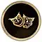 Circular 4-inch brass plaque with the classic theatrical comedy/tragedy masks.