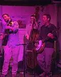 Brennan Gilmore (guitar), Zach Blatter (bass), Will Lee (banjo) of Walker's Run perform at Bel Rio in Charlottesville, Virginia April 17, 2009.