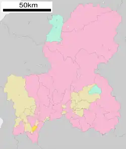 Location of Wanouchi in Gifu Prefecture