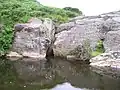 Afon Irfon flows through the narrow Wolves' Gorge into the Wolves' Pool in the Abergwesyn Valley