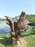Wooden artworks of aquatic creatures, displayed in the Joysana Retreat