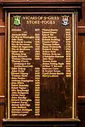 Board listing Vicars to 2000 in the tower