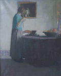 Young Girl Braiding Her Hair. c. 1912. Bought by James S. Booth, who studied under Tanner about 1911, after attending the Ecole des Beaux-Arts in Paris.[13] Collection of Cranbrook Educational Community, in Thornlea house.[13]
