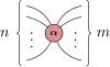 This is the red X-spider from the ZX-calculus, with a phase alpha and n inputs and m outputs